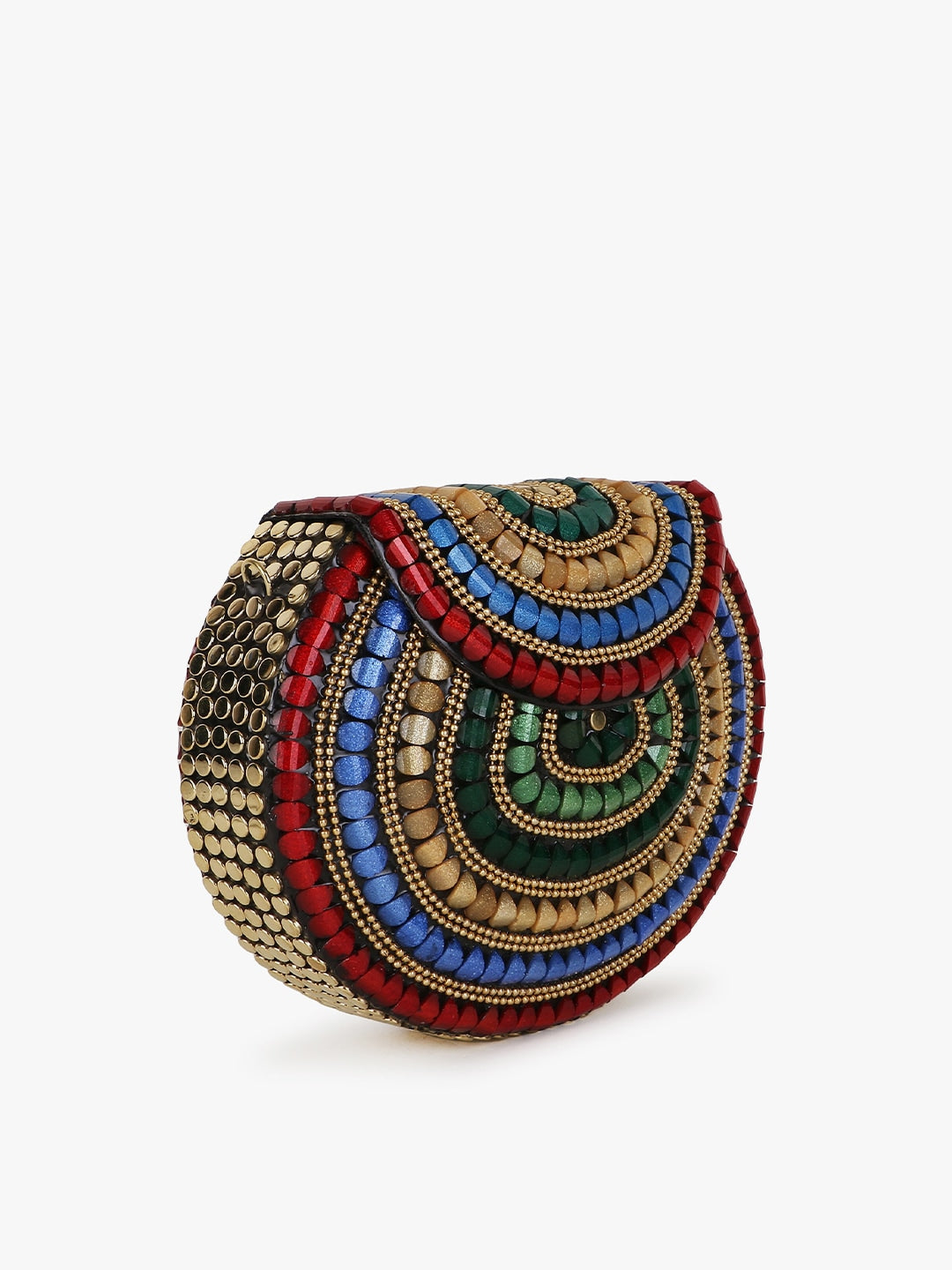Anekaant Red & Blue Embellished Half Moon Clutch - Distacart