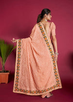 Thumbnail for Vamsee Peach Georgette Designer Saree - Distacart