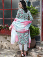 Thumbnail for Sangria Printed Pure Cotton Straight Kurta With Trouser & Dupatta - Distacart