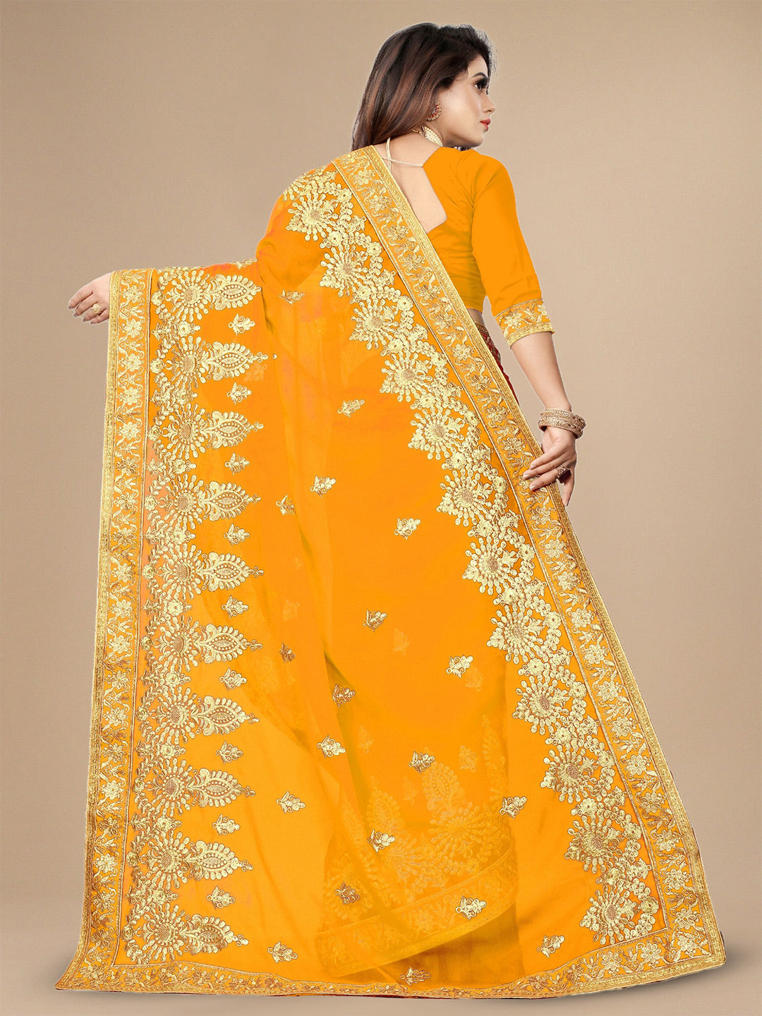 Kalini Ethnic Motifs Embroidered Pure Georgette Saree - Distacart