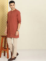 Thumbnail for House of Pataudi Men Pure Cotton Solid Straight Mandarin Collar Rozana Kurta - Distacart