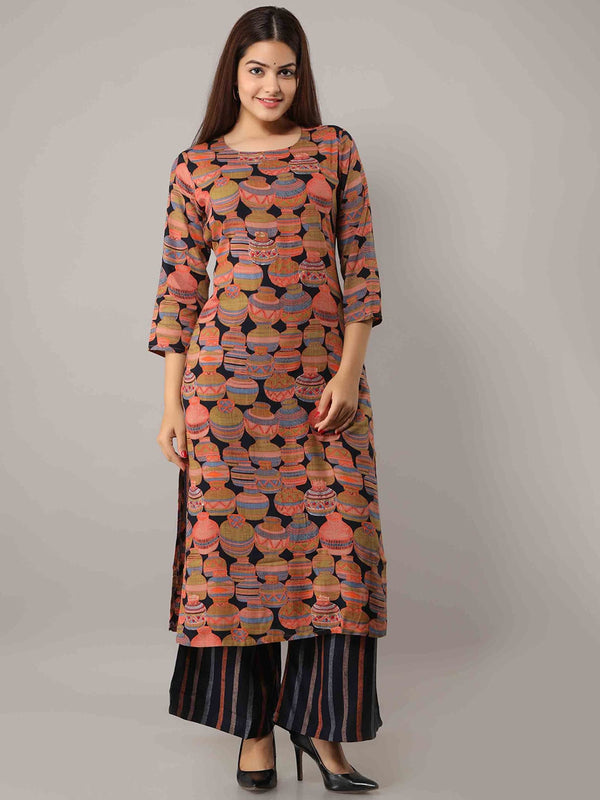 Kalini Women Multicoloured Printed Thread Work Kurta with Palazzos - Distacart