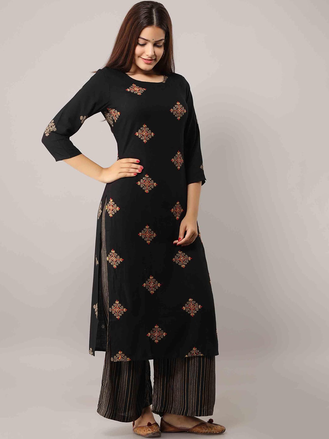 Kalini Women Black Embroidered Regular Kurta with Palazzos - Distacart