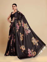 Thumbnail for Sangria Black & Burgundy Floral Zari Satin Saree - Distacart