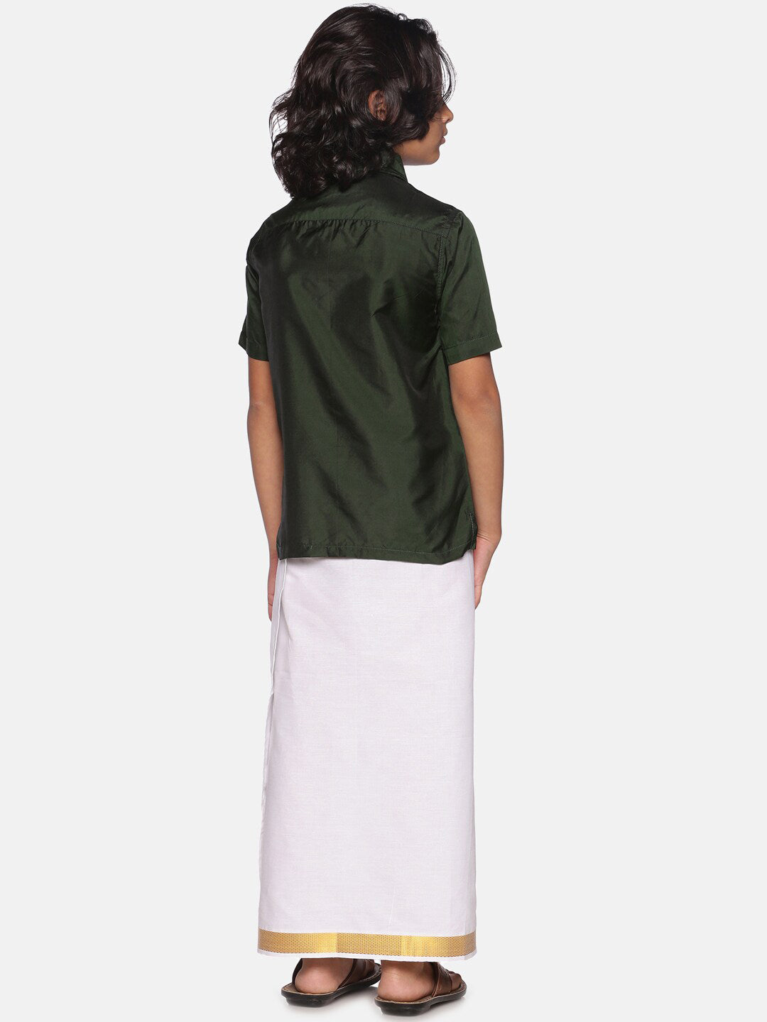 Sethukrishna Boys Green & White Solid Shirt with Dhoti Set - Distacart