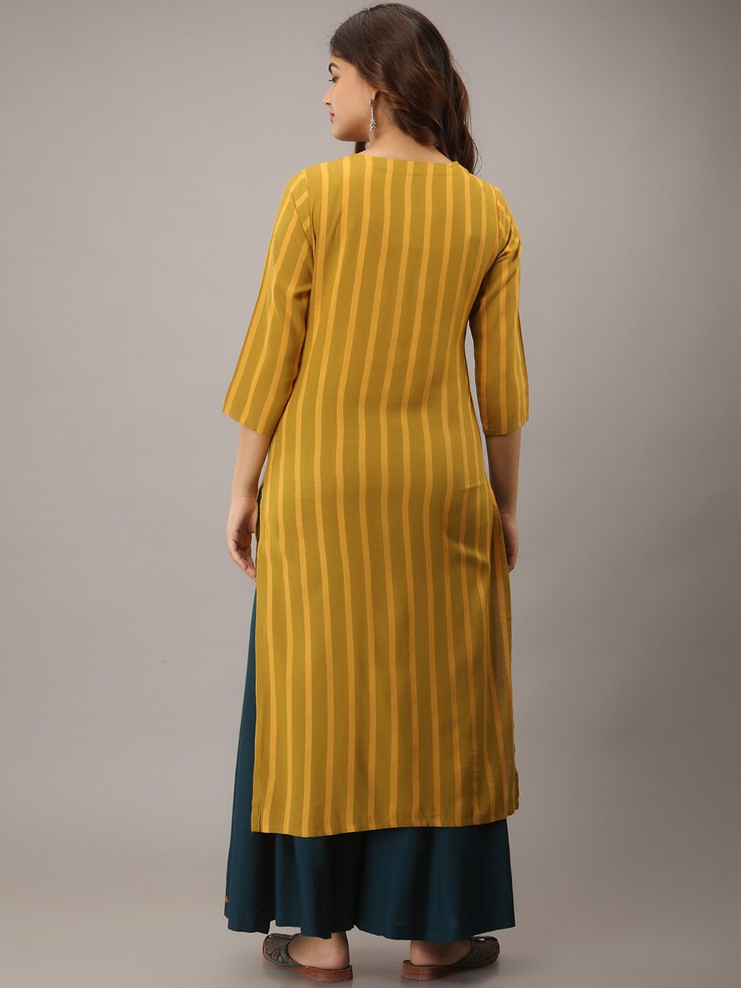 Kalini Women Yellow Embroidered Kantha Work Kurta with Skirt - Distacart