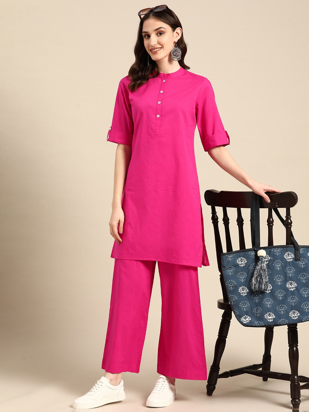 Sangria Women Pure Cotton Kurta with Palazzos - Distacart