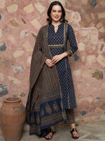 Thumbnail for Sangria Printed Pure Cotton Kurta with Trousers & With Dupatta - Distacart