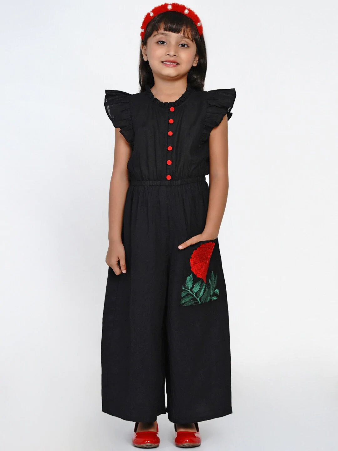 NOZ2TOZ Black & Red Solid Basic Jumpsuit For Girls - Distacart