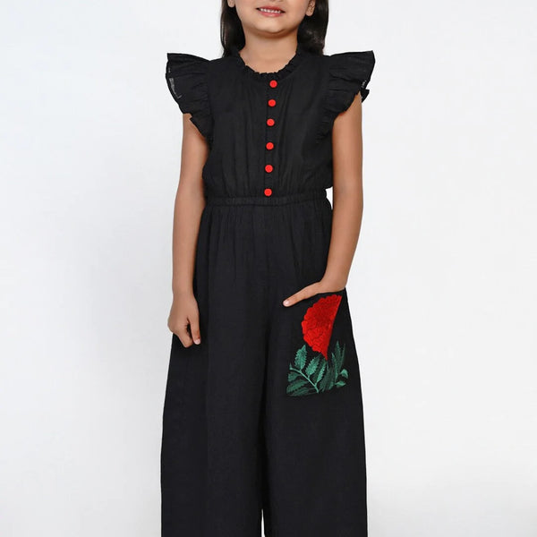 NOZ2TOZ Black & Red Solid Basic Jumpsuit For Girls - Distacart