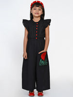 Thumbnail for NOZ2TOZ Black & Red Solid Basic Jumpsuit For Girls - Distacart