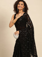 Thumbnail for Mitera Checked Embellished Sequinned Heavy Work Saree - Distacart