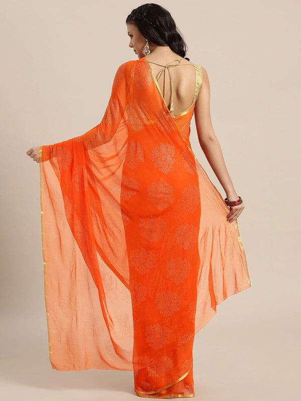 Saree Mall Orange & Gold-Toned Zari Sarees - Distacart