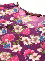 Thumbnail for Sangria Women Floral Printed A-Line Sleeveless Kurta - Distacart