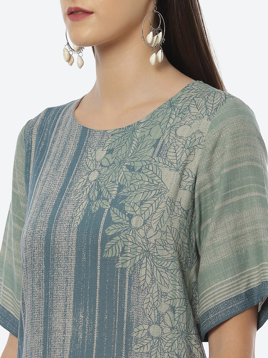 Biba Women Blue & Green Striped Kurta with Trousers - Distacart