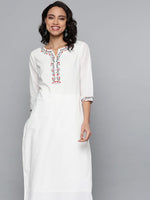 Thumbnail for HERE&NOW Women White Cotton Straight Thread Work Kurta - Distacart