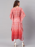 Thumbnail for Janasya Peach-Coloured Ethnic Motifs Dyed Thread Work Georgette Kaftan Kurta - Distacart