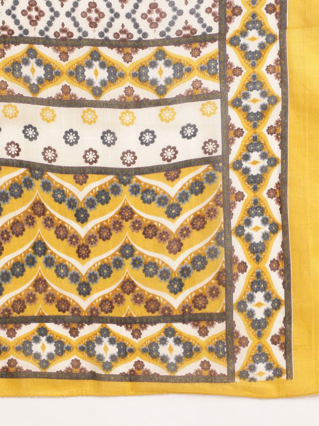 Sangria Beige Floral Printed Mirror Work Pure Cotton Kurta With Trousers & Dupatta - Distacart