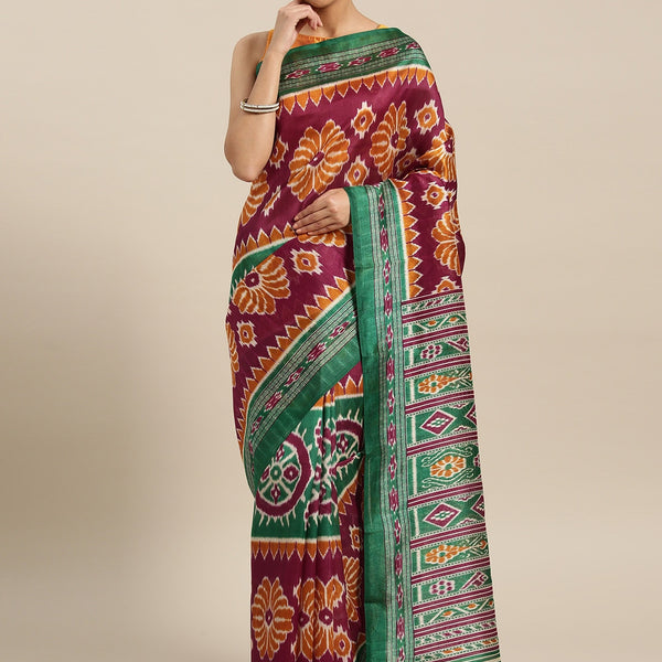 Saree Mall Magenta & Green Printed Bhagalpuri Saree - Distacart