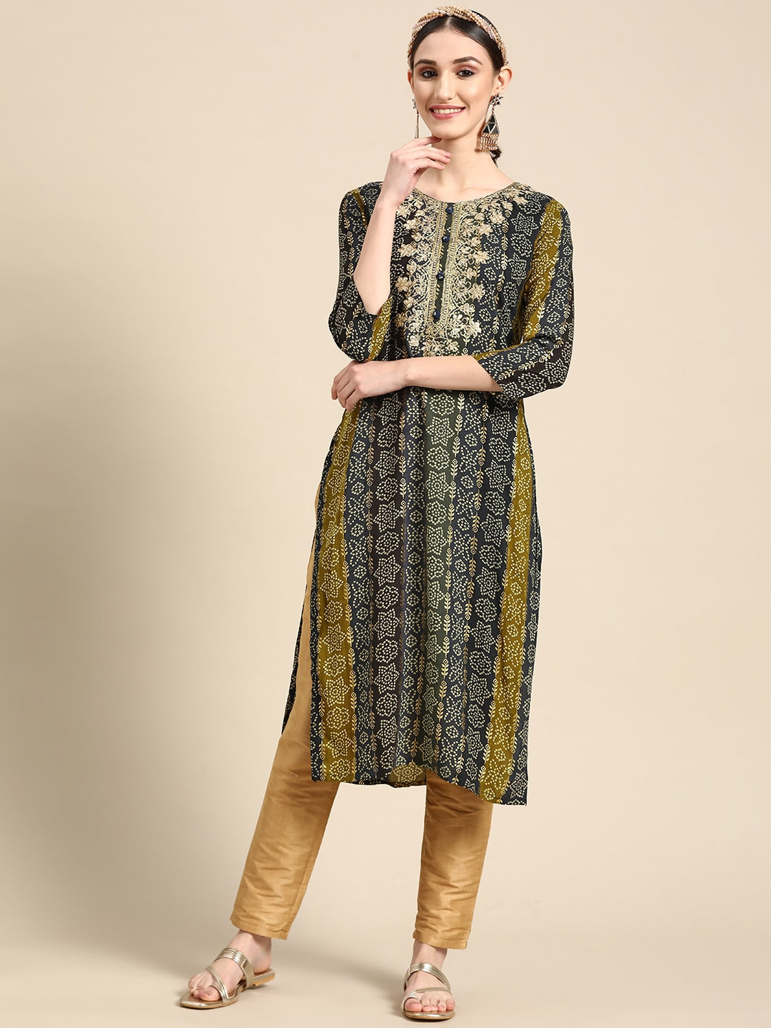 Sangria Women Blue Bandhani Embroidered Thread Work Kurta - Distacart