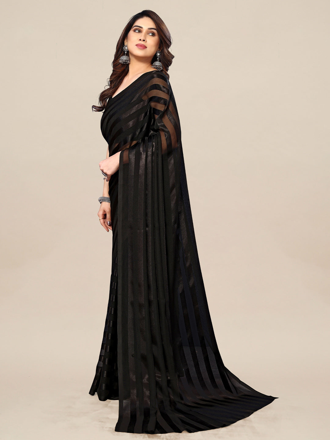 Kalini Striped Satin Belted Saree - Distacart