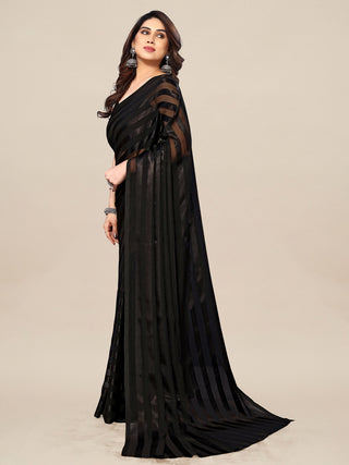 Kalini Striped Satin Belted Saree - Distacart