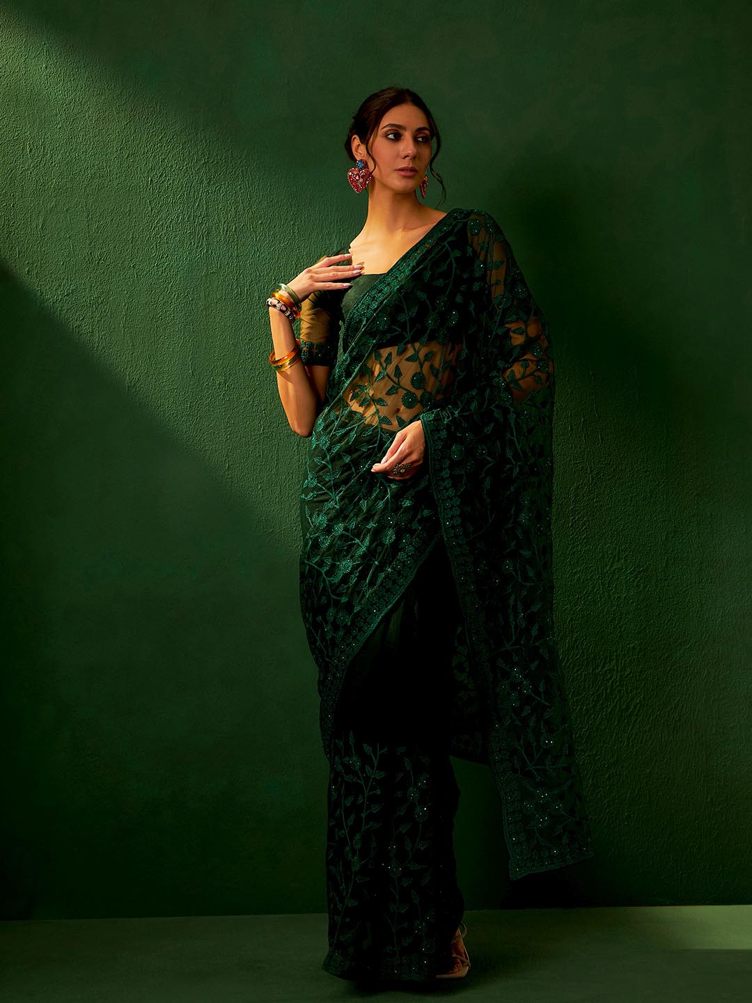 Sangria Embroidered Saree - Distacart