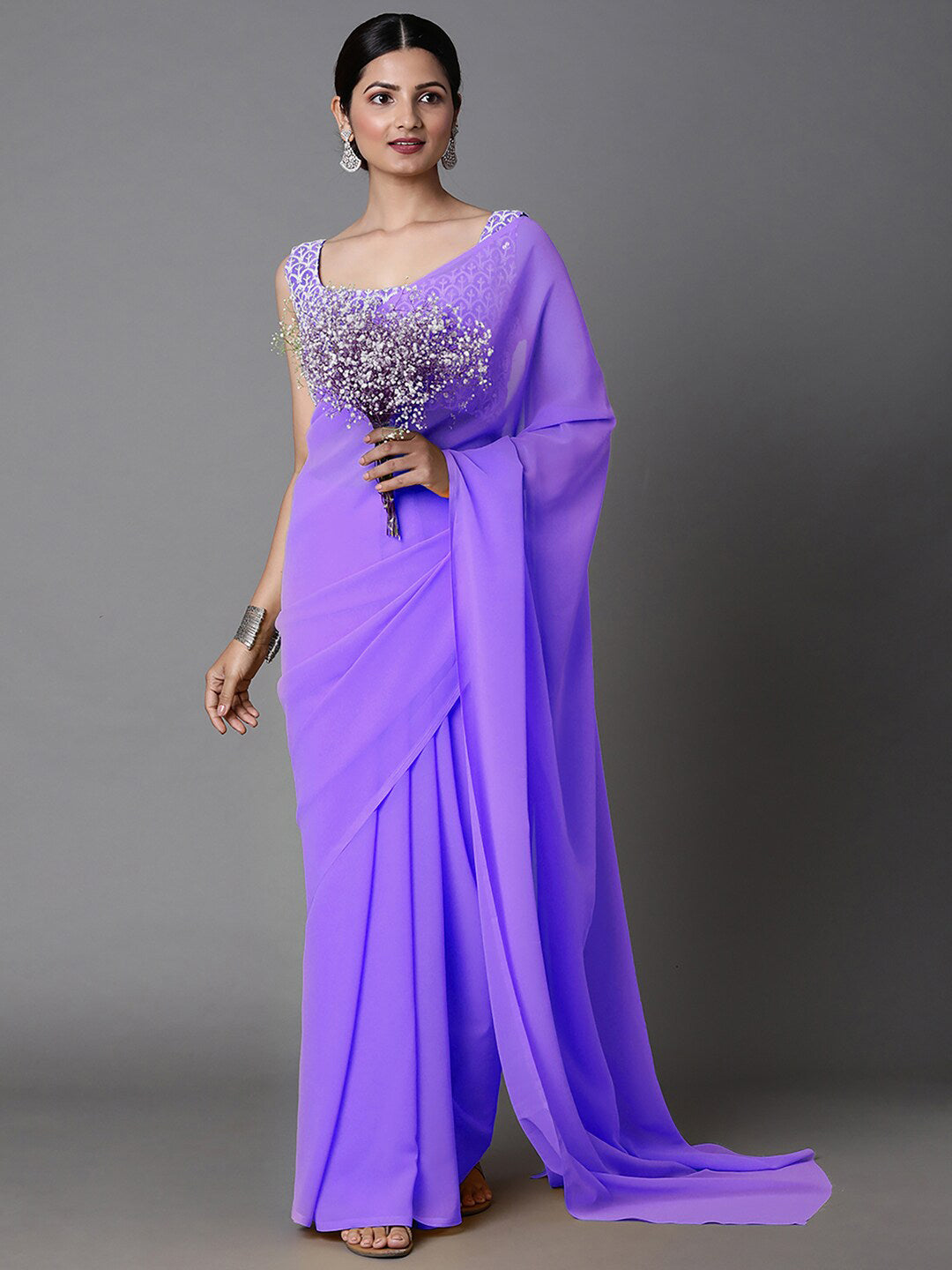 Mitera Pure Georgette Saree With Embellished Blouse - Distacart