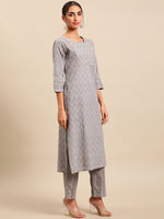 Thumbnail for Sangria Women Floral Printed Empire Pure Cotton Kurta with Trousers & With Dupatta - Distacart