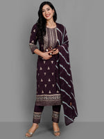 Thumbnail for Kalini Ethnic Motifs Printed Thread Work Kurta & Trousers With Dupatta - Distacart