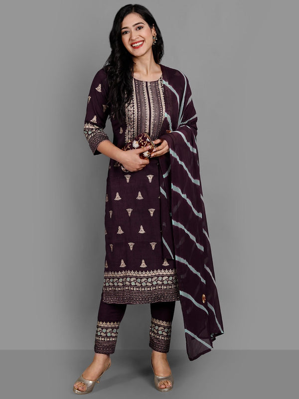 Kalini Ethnic Motifs Printed Thread Work Kurta & Trousers With Dupatta - Distacart