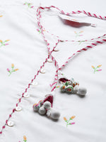 Thumbnail for Biba Women White & Mustard Yellow Floral Printed A-Line Kurta With Neck Piece - Distacart