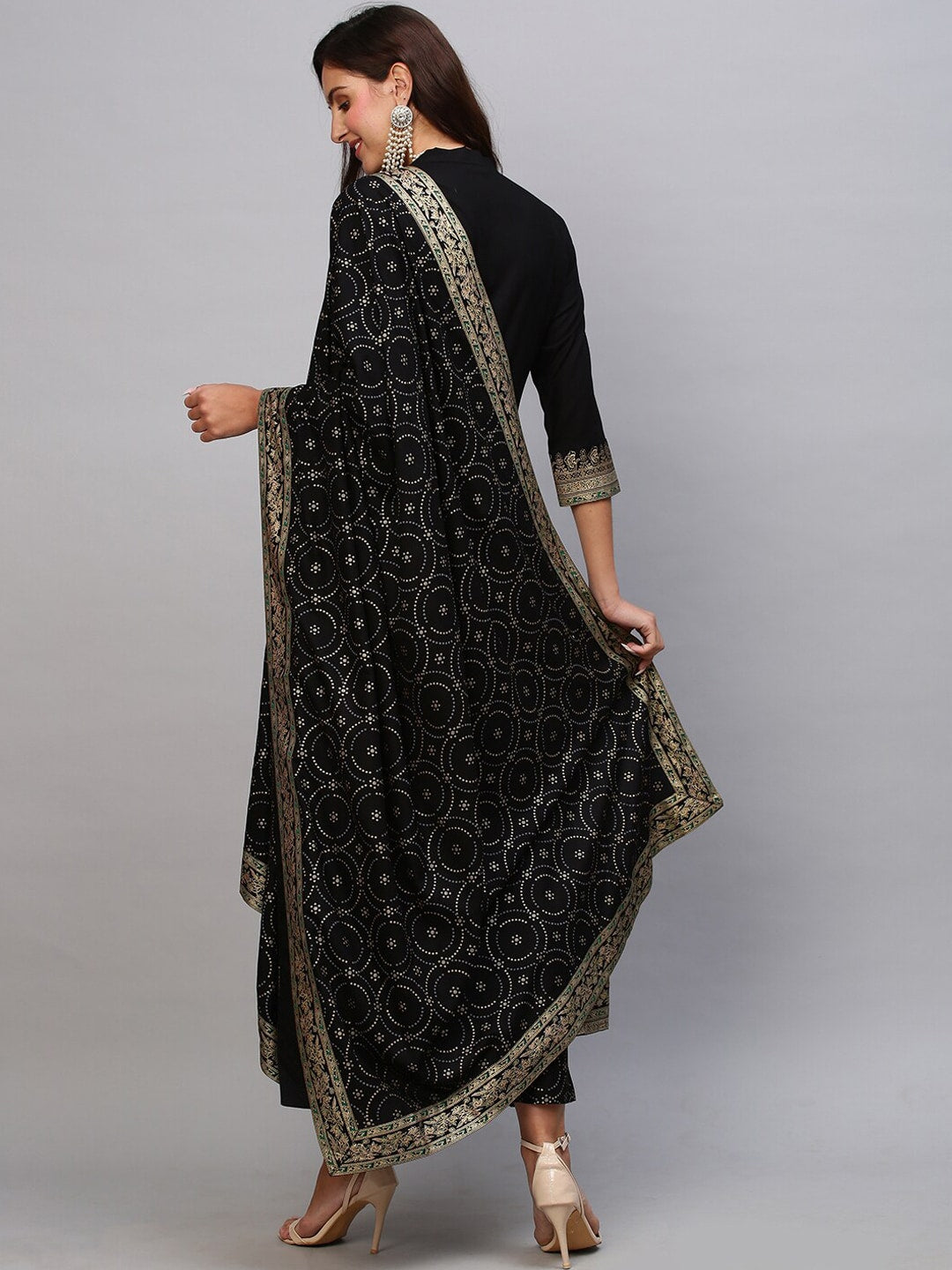 Kalini Women Black Solid Anarkali Kurta with Trousers & With Dupatta - Distacart