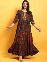 Thumbnail for Kalini Women Black & Green Geometric Embroidered Anarkali Kurta - Distacart