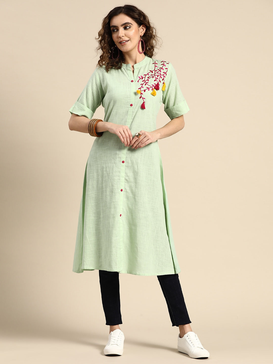 Sangria Women Floral Embroidered Pure Cotton Kurta - Distacart