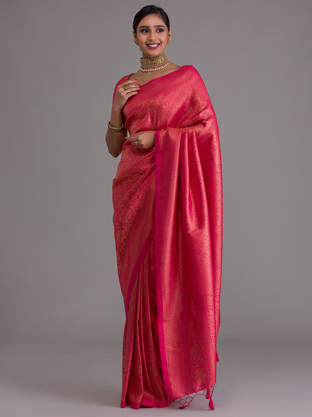 Koskii Red & Gold-Toned Ethnic Motifs Zari Saree - Distacart