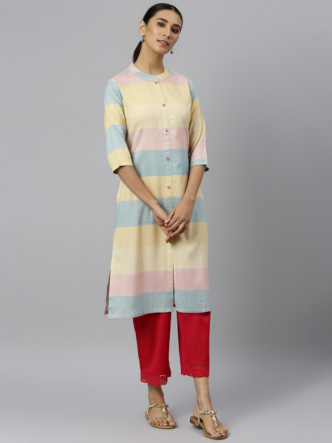 Khushal K Women Colourblocked Cotton Kurta - Distacart
