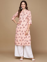 Thumbnail for HERE&NOW Pink & Maroon Floral Printed Pure Cotton Kurta - Distacart