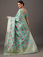 Thumbnail for Mitera Floral Organza Banarasi Zari Saree With Blouse Piece - Distacart