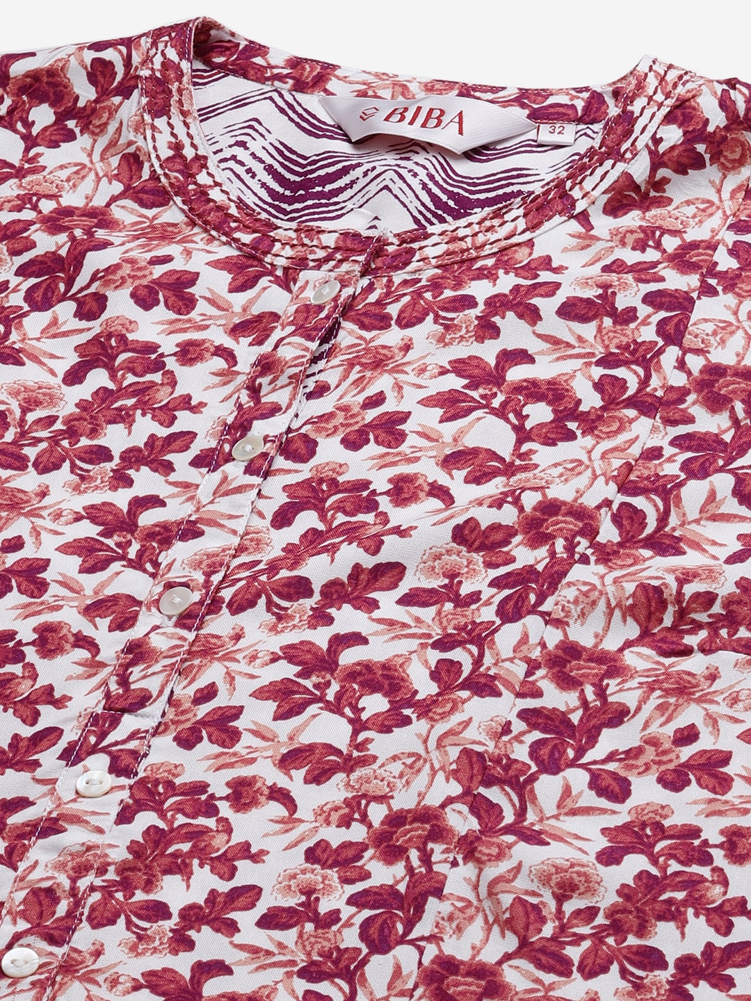 Biba Women Off-White & Magenta Printed Kurta with Palazzos - Distacart