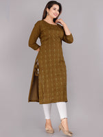 Thumbnail for Kalini Women Olive Green Ethnic Motifs Thread Work Kurta - Distacart