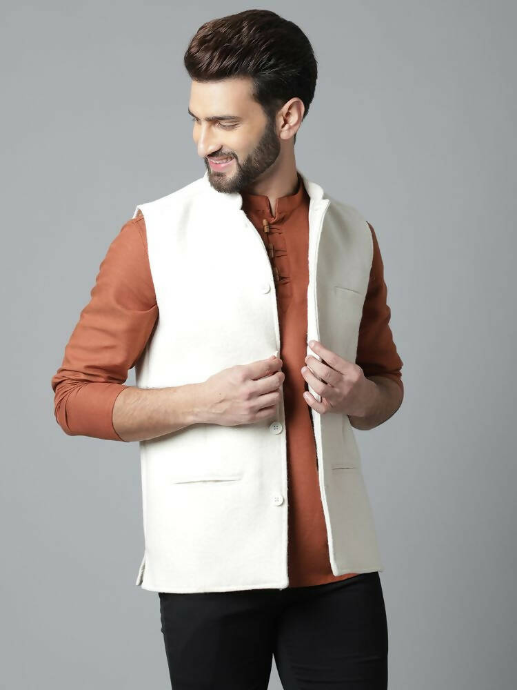 Even Apparels Pure Wool Nehru Jacket - White - Distacart