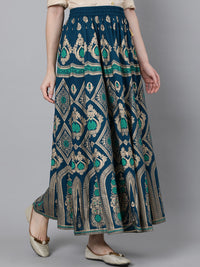 Thumbnail for Jaipur Kurti Women Turquoise Blue & Gold-Coloured Printed Maxi-Length Skirt - Distacart