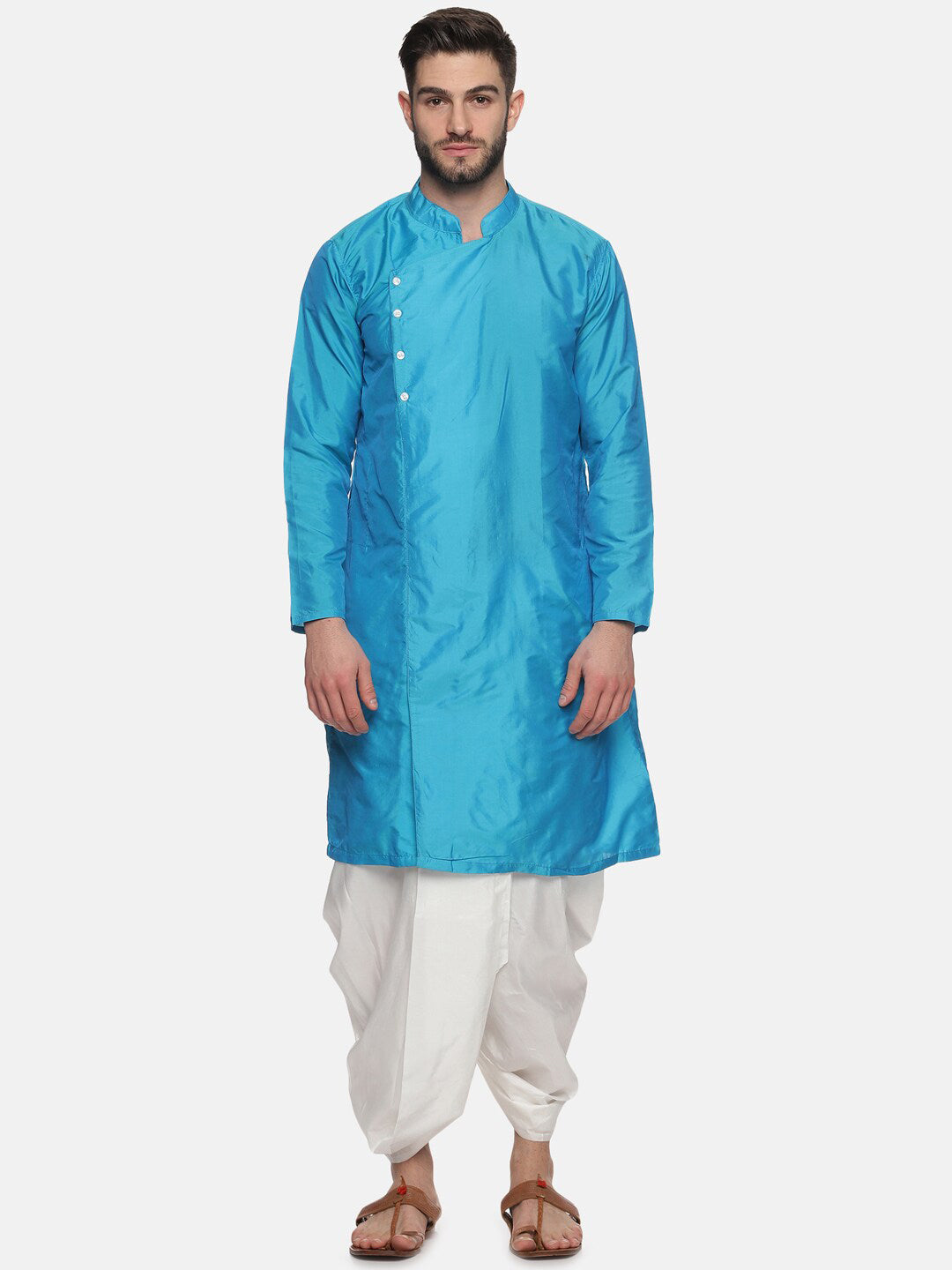 Sethukrishna Men Turquoise Blue Angrakha Kurta with Dhoti Pants - Distacart