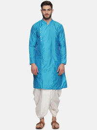 Thumbnail for Sethukrishna Men Turquoise Blue Angrakha Kurta with Dhoti Pants - Distacart