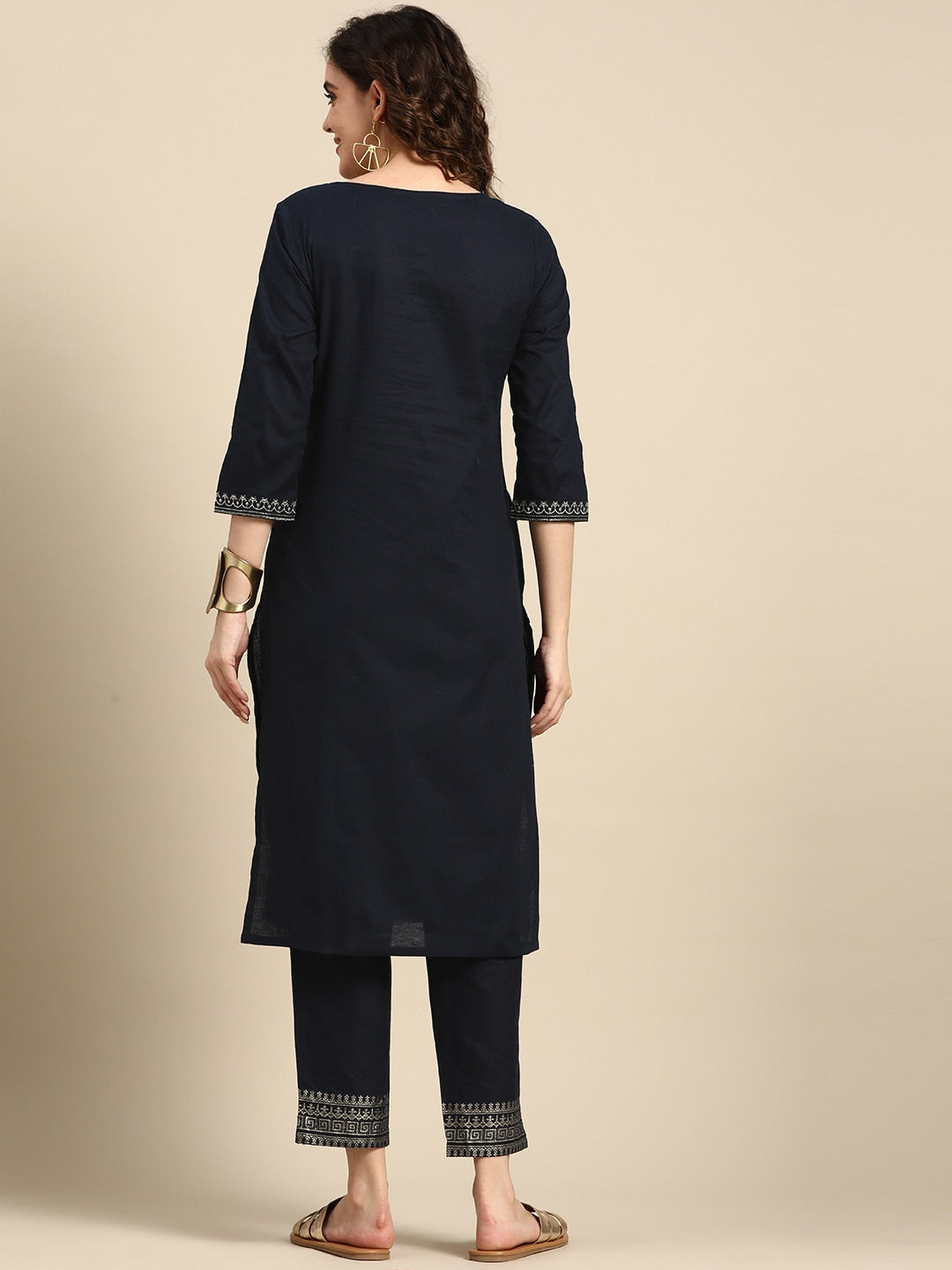 Sangria Women Ethnic Motifs Yoke Design Regular Pure Cotton Kurta with Trousers - Distacart