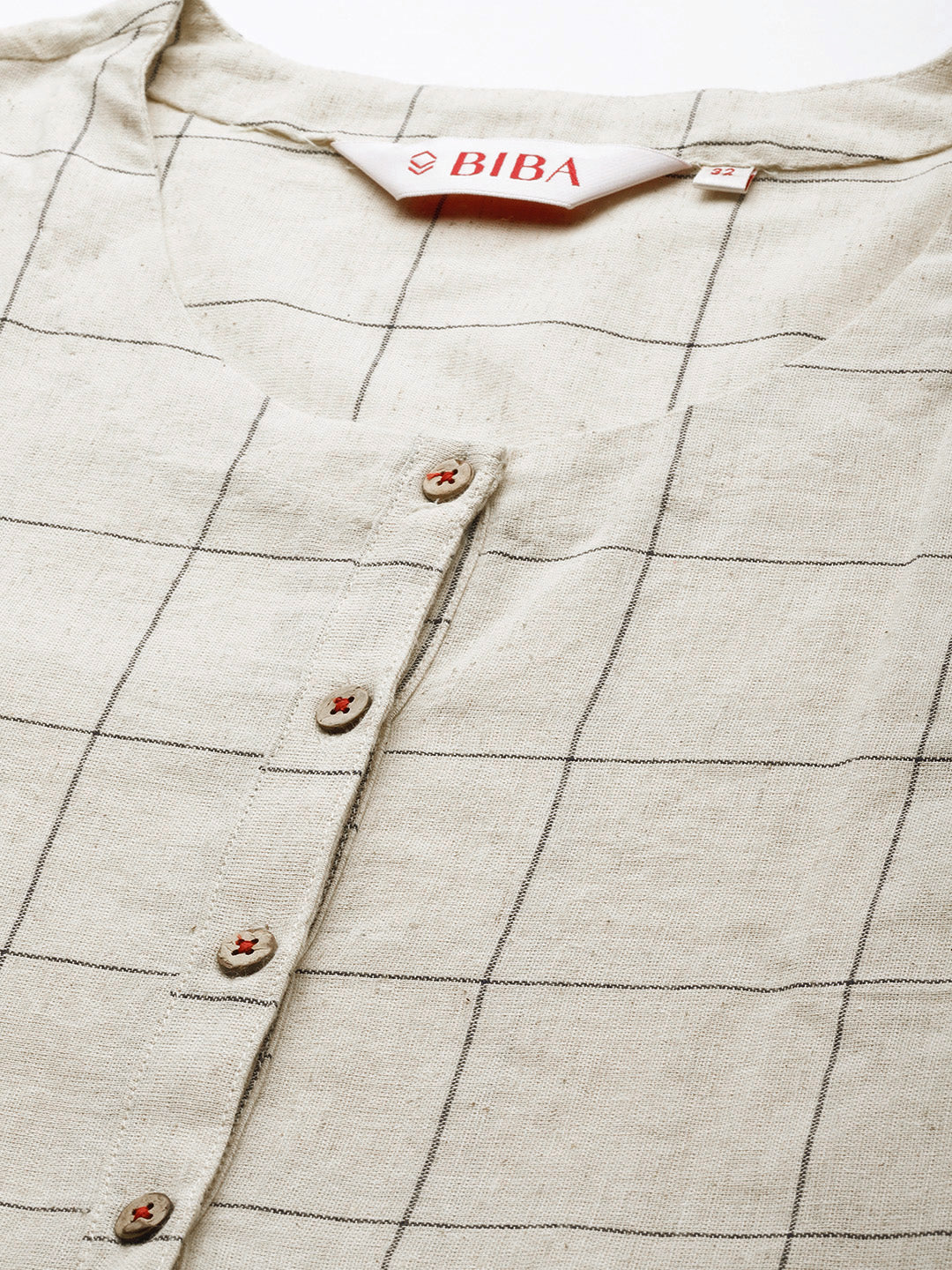 Biba Women Off White & Grey Checked Extended Sleeves Anarkali Kurta - Distacart