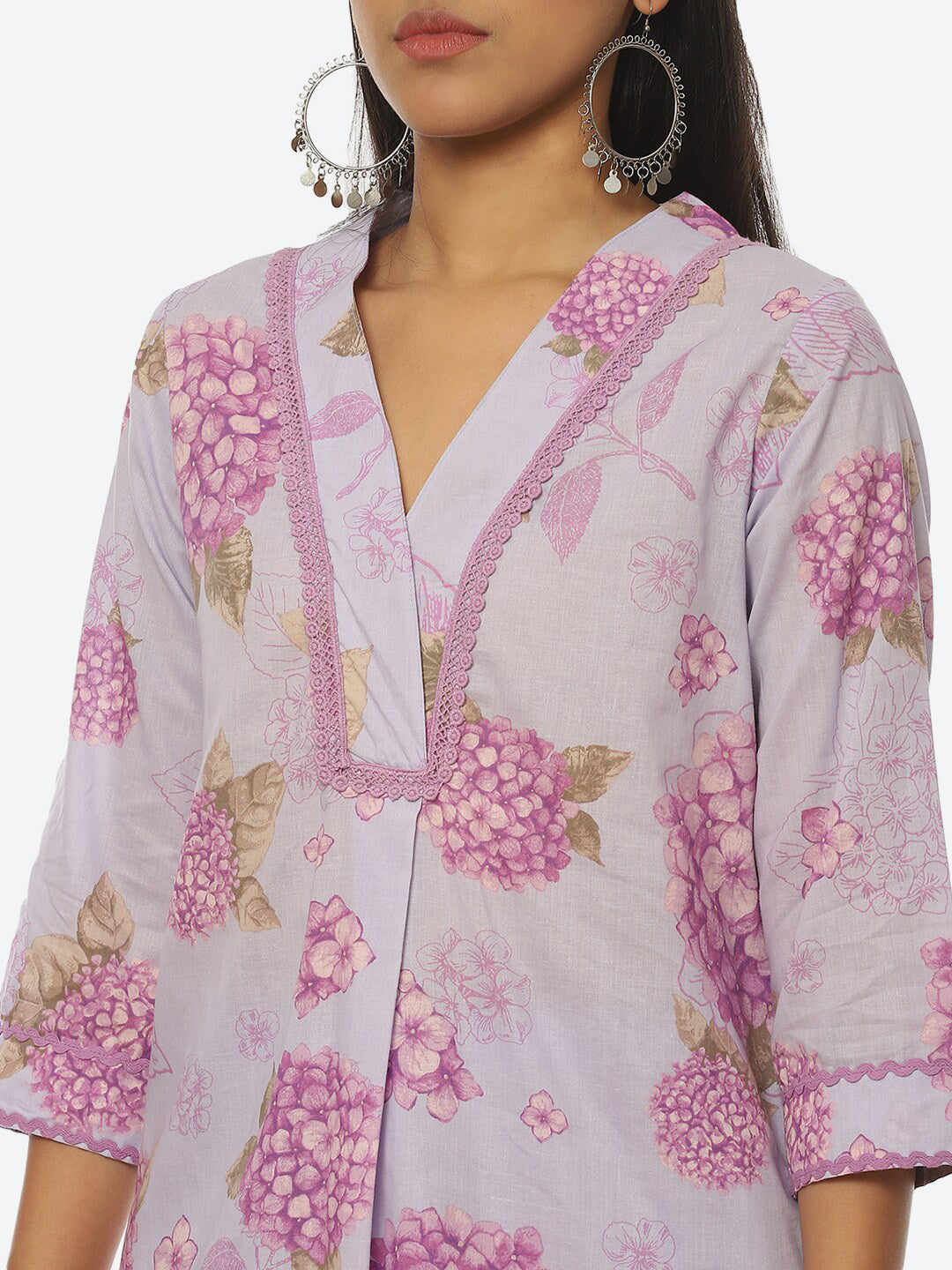 Biba Women Floral Printed Shawl Collar Kurta with Trousers - Distacart