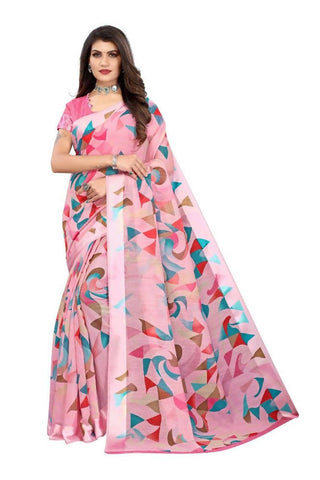 Vamika Pink Linen Satin Border Saree
