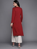 Thumbnail for Biba Women Maroon Studded Yoke Design Knitted Winter Straight Kurta - Distacart